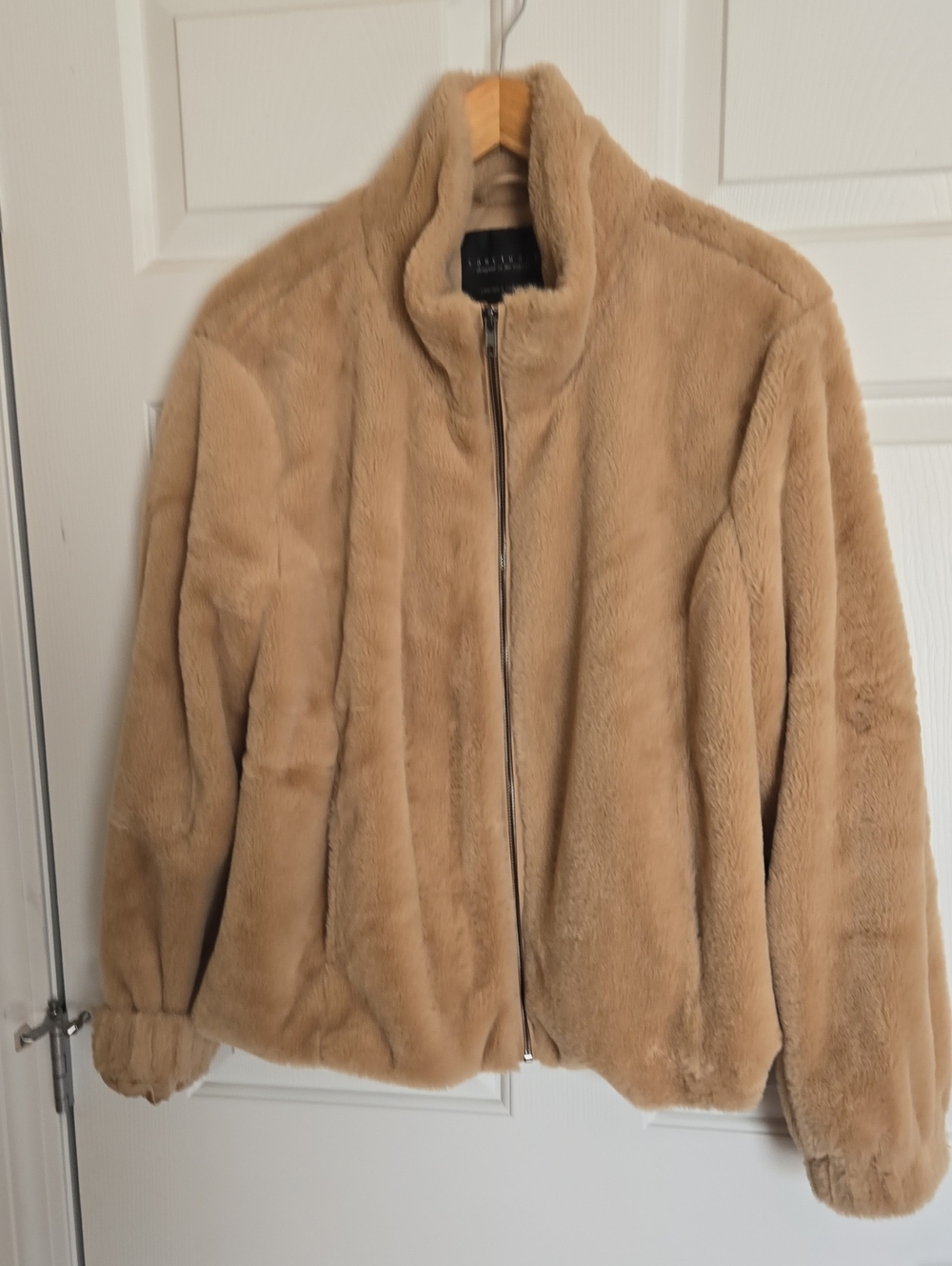 Sanctuary Plush Teddy Zip-Up Jacket - Camel/Tan. XL.